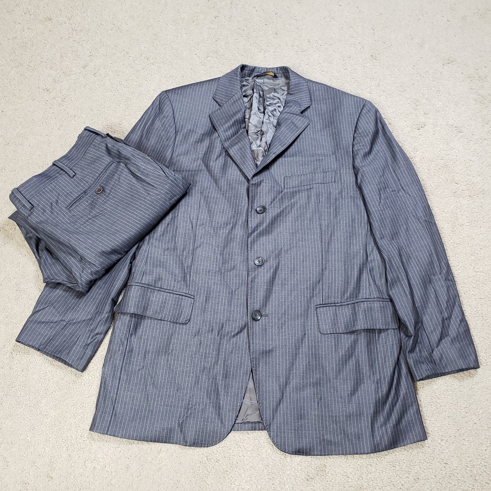 Brooks Brothers Regent‎ Mens Suit 43L Jacket 36x28 Pants Gray Blue Stripe Wool